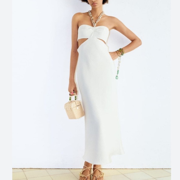 ZARA Midi Cut Out Halter Chain Detail XS NWT - Picture 3 of 12